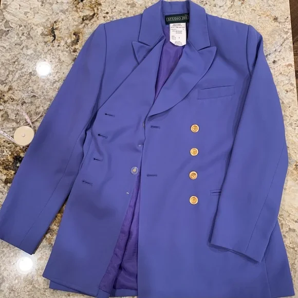 EUC Blazer: Double-Breasted, Brass Button, Periwinkle, Vintage - Picture 7 of 15